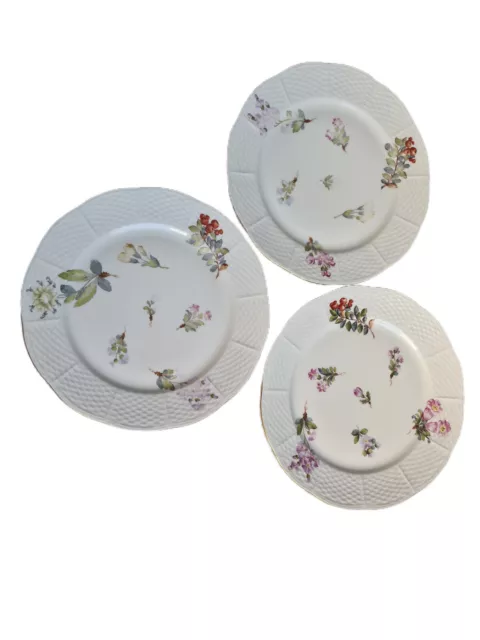 3  Herend Vintage 9" Luncheon Plates - Floral Pattern 521/FA  Good Condition