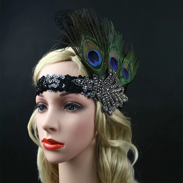 Peacock Feather Sequins Flapper Headband Great Gatsby Headdress Headpiece Craft