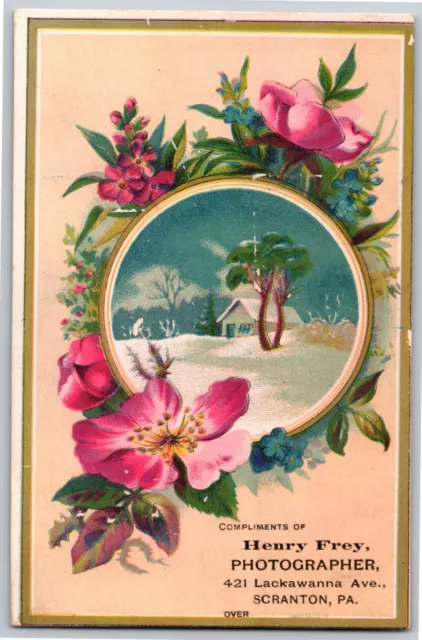 Henry Frey Photographer Scranton, PA Victorian Trade Card Winter Home Scene