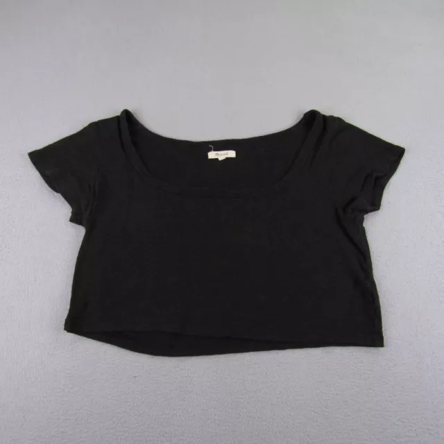 Madewell Shirt Womens Large Black Cropped Top Pullover Casual Short Sleeve Tee