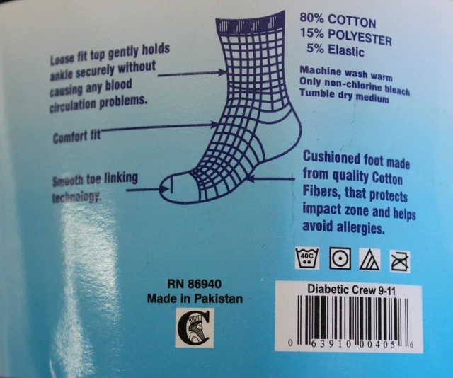 Chaussettes Homme*3 Paires*Pro Sports High Crew Diabetes Neuves Avec Étiquettes Taille Noire : 9-11 3