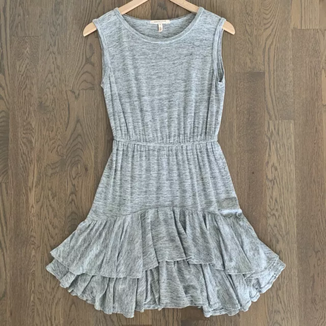 Rebecca Taylor Linen Jersey Tiered Gray Ruffle Dress Heather Grey Extra Small