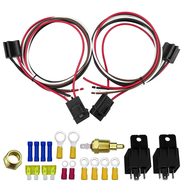 DUAL ELECTRIC FAN Relay Kit Car Thermostatic Sensor Switch 185 On 175