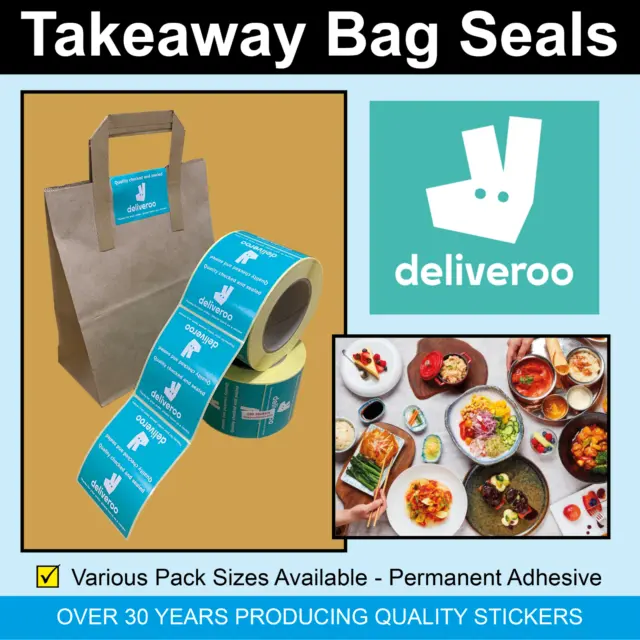 Deliveroo Takeaway Paper / Plastic Bag / Pizza Box Seals - Labels / Stickers