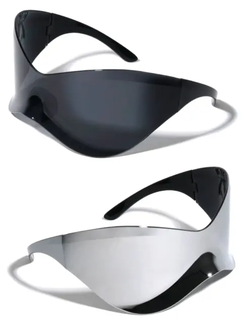 FUTURISTIC WRAP AROUND One Piece Shield Lens Oversized Sunglasses Retro ...