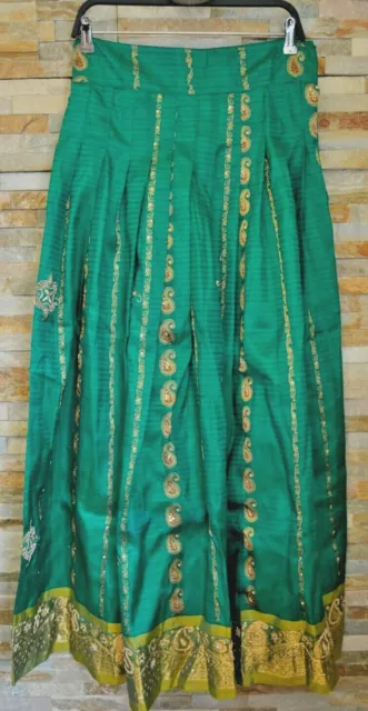 Girls South Silk Green Gold Sequin Lengha Lehenga Ethnic Maxi Skirt 14 15 yr NEW