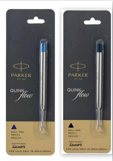 1 Blue + 1 Black Parker Quink Flow Ball Point Pen Refills BallPen Medium New