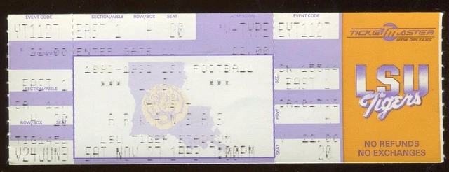 College Football Ticket Arkansas 1993 11/27 LSU Full
