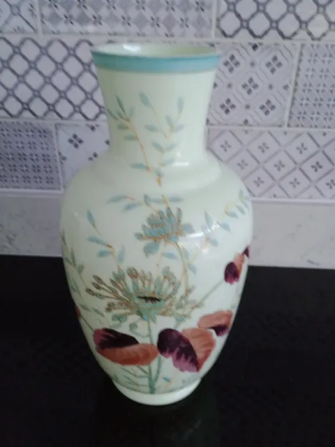 Hand Painted Uranium Custard Milk Glass Vase 31 Cm Tall