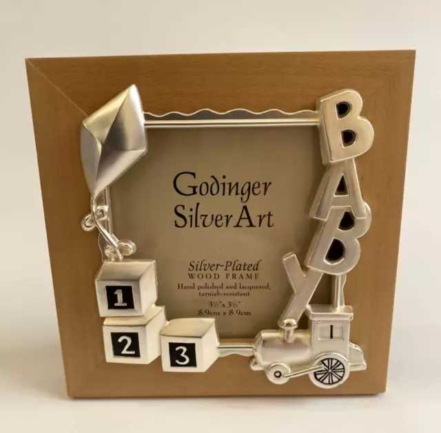 Godinger Silver Art Silver Plated 3.5 x 3.5 Wood Frame Baby Theme, Ships Fast,
