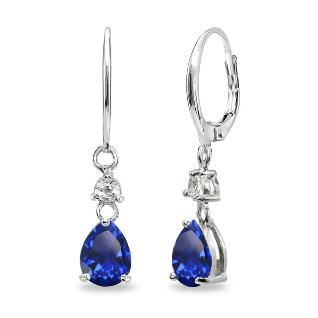 Boucles D'oreilles Pendantes En Argent Sterling 925 Avec Topaze Bleue Ovale Et Accent Diamant - Dormeuses
