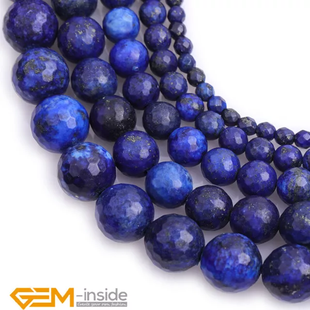 Natural Faceted Blue Lapiz Lazuli Stone Round Loose DIY Beads 15" 4/6/8/10/12mm