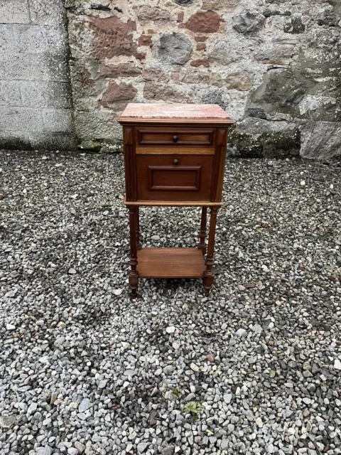 A Vintage French Marble Topped Pot Cupboard / Bedside Cabinet