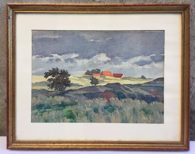 Acquerello Quadro Paesaggio Di Campagna Firmato Stohy 1946 Dipinto Originale