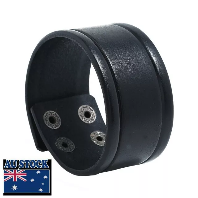 Men Punk Wide 3.7cm  Leather Belt Wristband Bangle Cuff Bracelet Adjustable 23cm