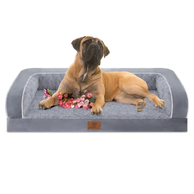 SheSpire Gray Orthopedic XLarge Dog Bed Memory Foam Bolster Pet Mattress w/Cover