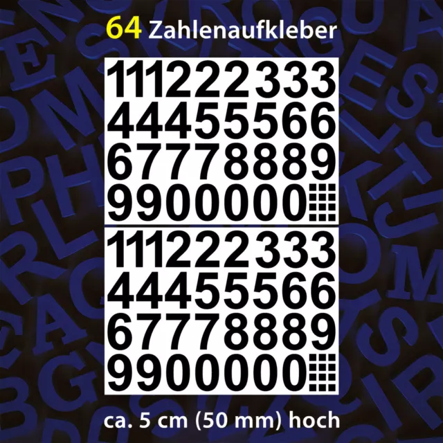 ZAHLEN - 64 Stk, 5 cm hoch, Schwarz, Klebezahlen, Aufkleber Sticker Zahl  Ziffer EUR 9,90 - PicClick DE