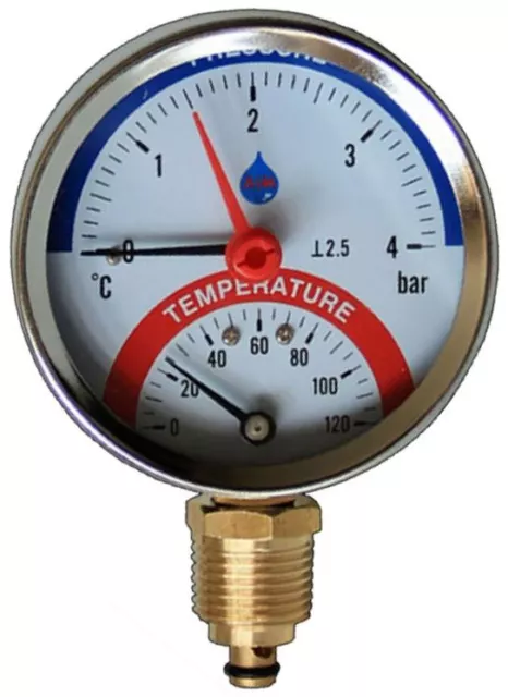 80mm 0-120C 0-10bar Side/Rear Entry 1/2" BSP Thermomanometer Temperature Gauge