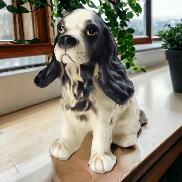 Vintage Lefton Black & White Cocker Spaniel Dog Bone China Figurine Japan