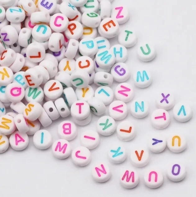 200 Pc Round 4*7mm White Color Letter Beads Acrylic Random Alphabet Spacer Beads