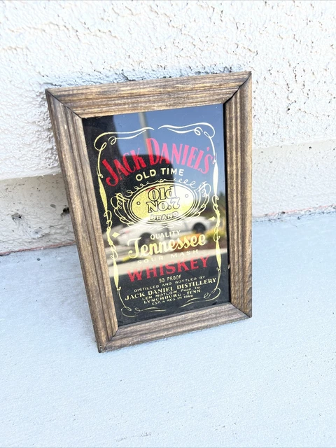 Vintage Jack Daniels Tennessee Whiskey Bar Sign Mirror Wood Frame Old No 7