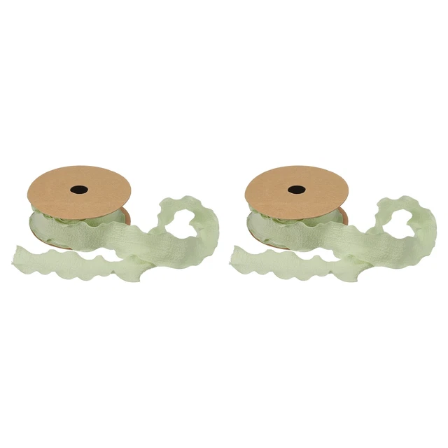 2 piezas cinta de 1,5 pulgadas 10 yardas satinada doble borde volante verde color sólido