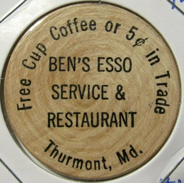 Vintage Ben's Esso Service Thurmont, MD Wooden Nickel - Token Maryland #1