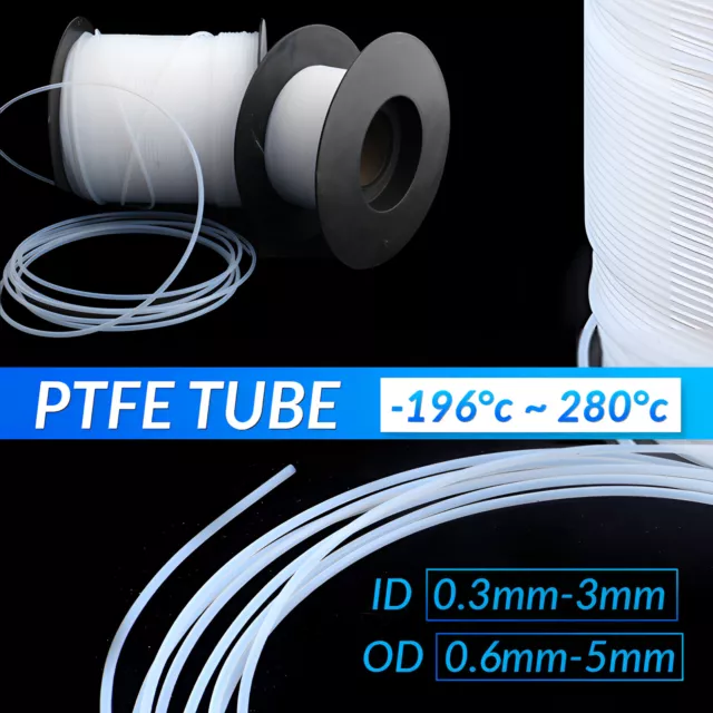 3D Printer PTFE Tube for Filament Extruders Tubing (ID 0.3mm-3mm) (OD 0.6mm-5mm)