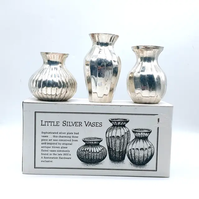 Restoration Hardware NEW Little Silver Vases Set of 3 Small India Original Box