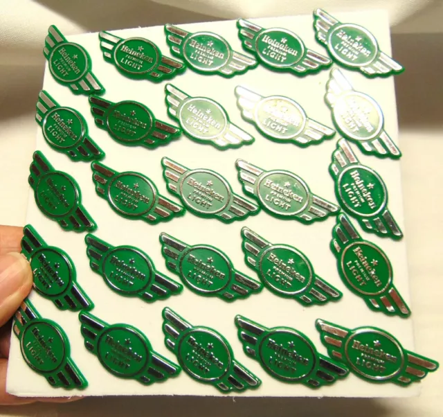 25 New OLD Stock 80's Heineken Premium Light Advertising Pin Plastic Beer Lapel