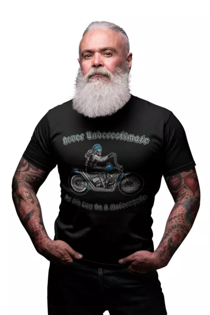 Mai sottovalutare un vecchio su una moto da uomo cotone biologico biker divertente