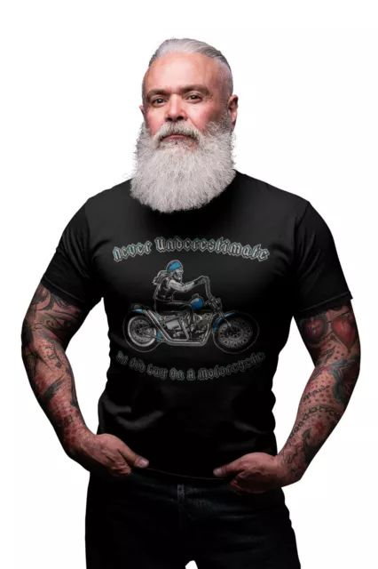 Never Underestimate An Old Guy On A MOTORYCLE Mens ORGANIC Cotton Funny Biker