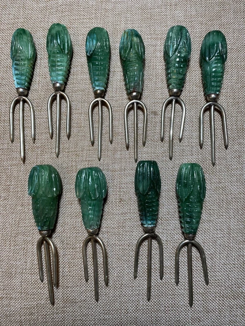 Lote de 10 soportes de mazorca de maíz de piedra preciosa verde crisoprasa vintage sin marcar