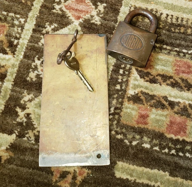 Vtg Mining Explosive Powder House Brass Key Tag Pad Lock Gold Mine 14