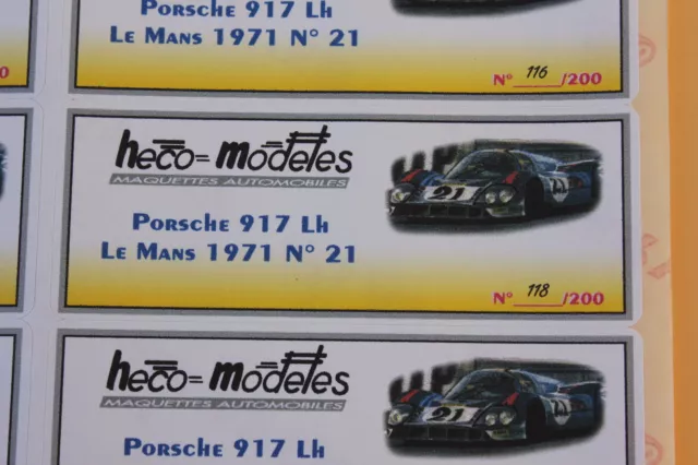 QA 1 ex étiquette autocollant Heco modeles Porsche 917 LH N°21 Le Mans 1971