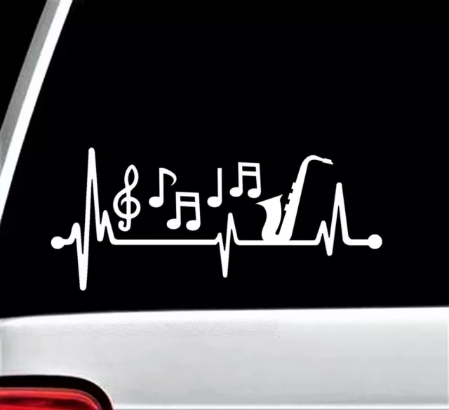 Sax Saxophone Musical Notes Heartbeat Lifeline Decal Sticker Car Window BG 198
