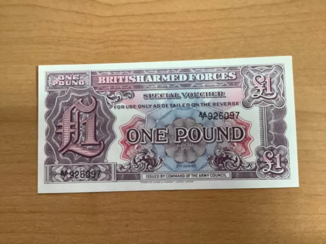 British Armed Forces £1 (ONE) Pound Banknote Voucher, AA/ 926097, uncirculated