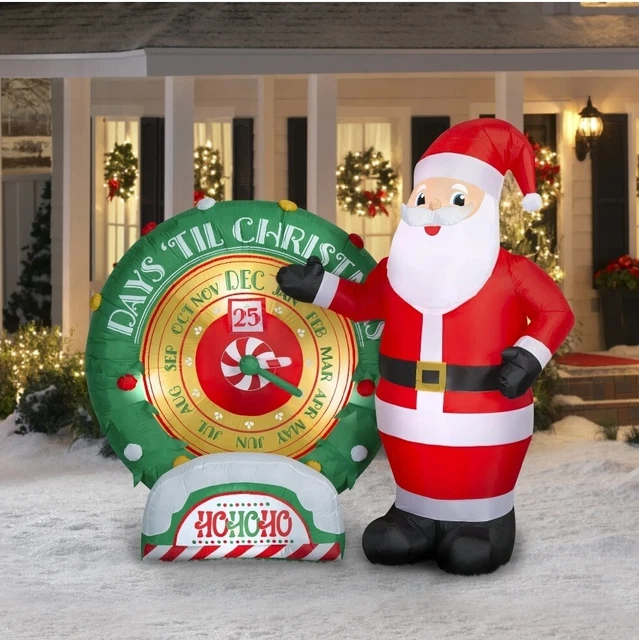 Interactive Santa Inflatable HOLIDAY TIME SANTA Inflatable Animated Countdown To Christmas 7 Ft ...