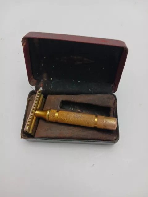 Vintage Gillette Razor Gold Tone Bar Handle 1930’s Open Comb With Box