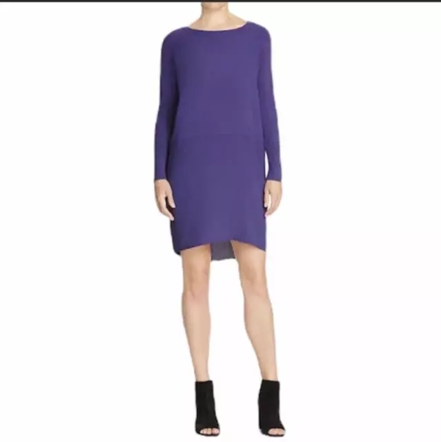 Eileen Fisher Silk Long Sleeves Shift Dress Purple Pockets Womens PS