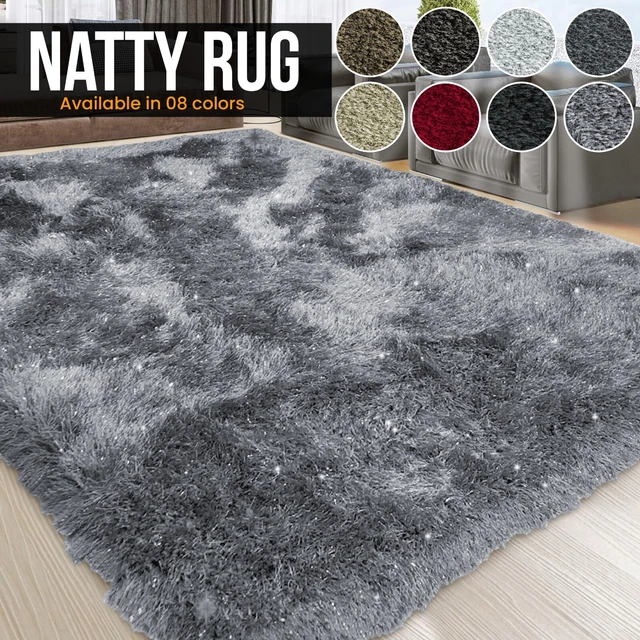 Fluffy Rugs Large Shaggy Rug Shimmer Sparkle Living Room Bedroom Carpet Mats