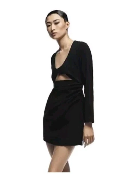 zara black long sleeve mini dress ZARA Black Velvet Mini Dress main image 0