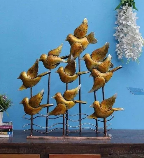 Collectibles Figurines 3D Flying Bird Group Table Decor Art Antique Metal Statue