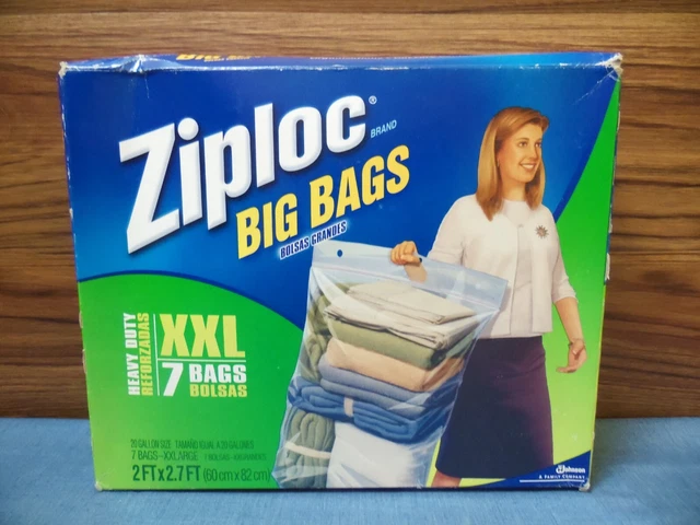 7 COUNT ZIPLOC Big Bag 20 Gallon XXL Storage Bags HUGE 2 FEET x 2.7 ...