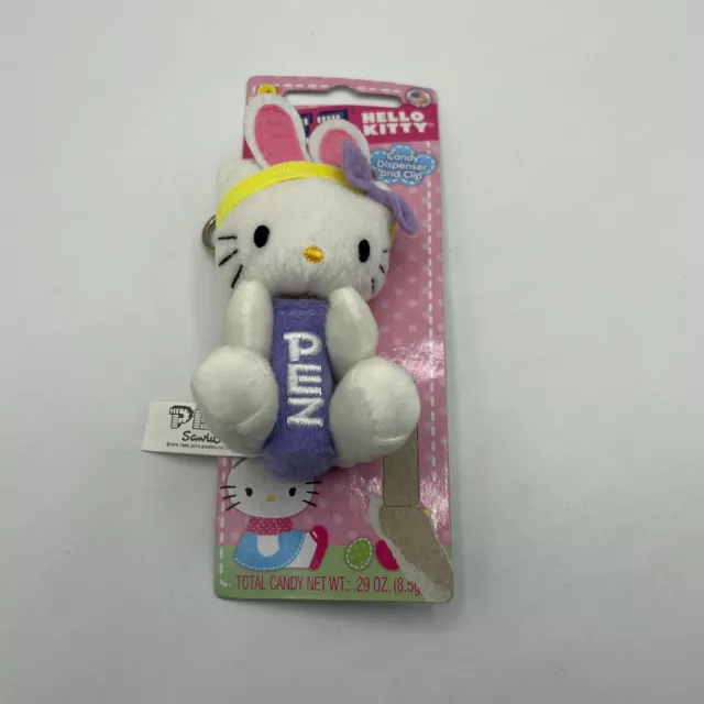 HELLO KITTY Bunny Ears Plush PEZ Candy Dispenser Clip Key Chain On Card No Candy