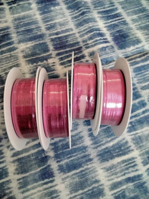 CINTA ROSA METÁLICA BRILLANTE 20mm doble cara 4 rollos 80 metros Navidad