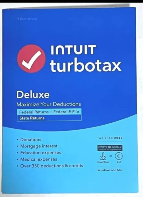 TurboTax DELUXE 2023 Federal + State for 1 User, Windows/Mac Disc NEW