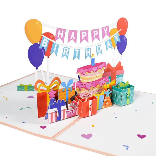 HAPPY BIRTHDAY 3D Pop Up Greeting Card Birthday Gift Cake Friend Family ...