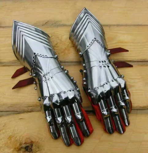 18GA Steel Gauntlets Armor Medieval Late Gothic Knight Finger Gloves SCA LARP