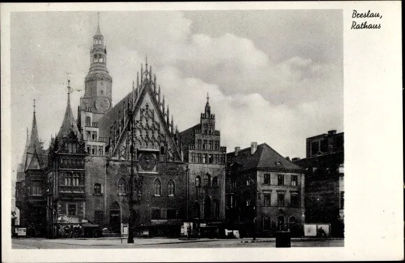 Ak Breslau in Schlesien, Leerer Marktplatz vorm Rathaus - 3654921